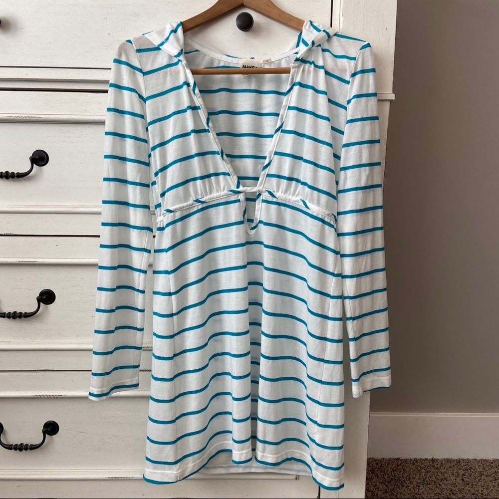 Make+Model White Striped Hooded Swim Coverup.  Size Medium